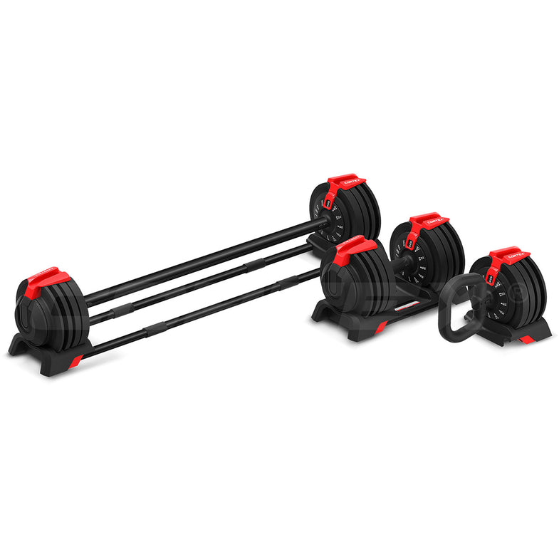 Revolock V2 48kg Adjustable Dumbbell + Barbell + Kettlebell All-in-One Set (24kg Pair)