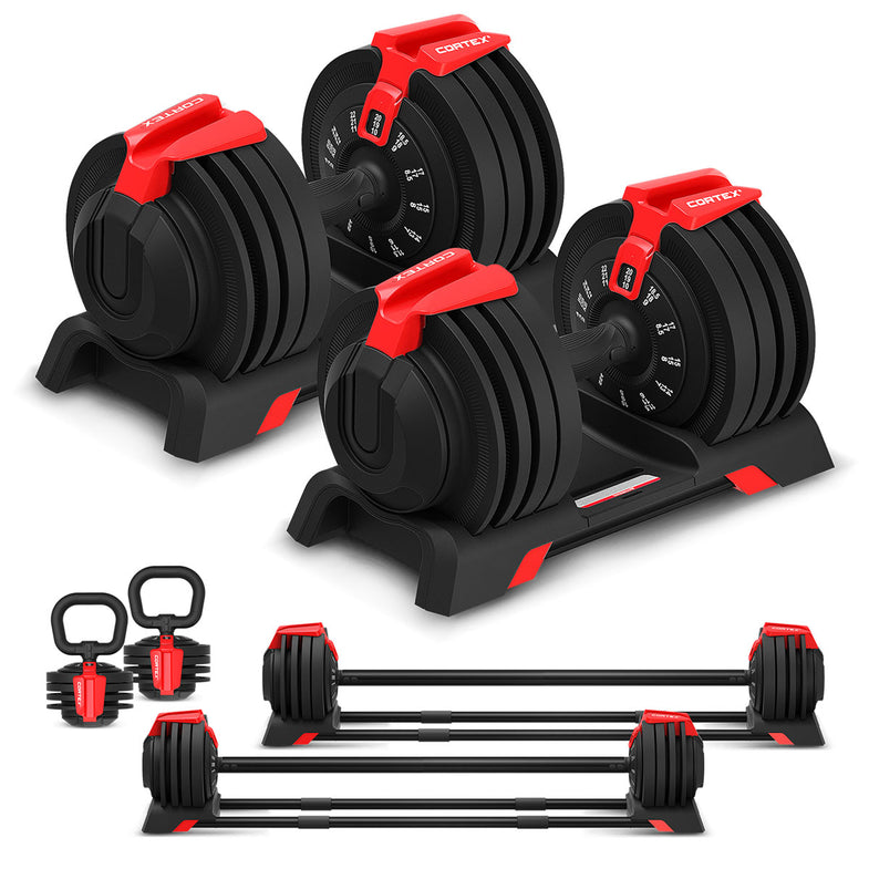 Revolock V2 48kg Adjustable Dumbbell + Barbell + Kettlebell All-in-One Set with Stand (24kg Pair)