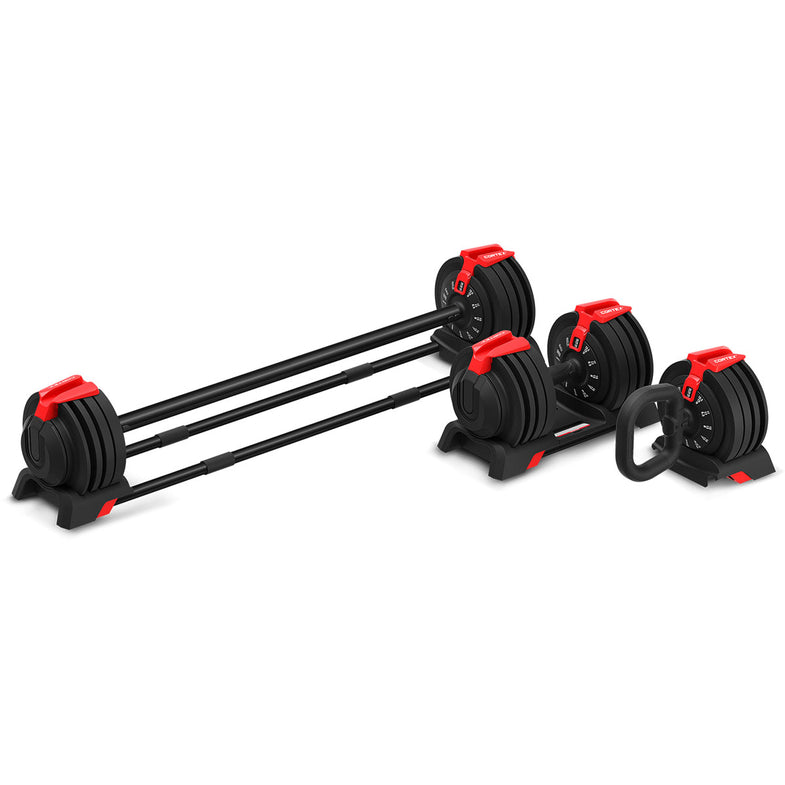 Revolock V2 48kg Adjustable Dumbbell + Barbell + Kettlebell All-in-One Set with Stand (24kg Pair)