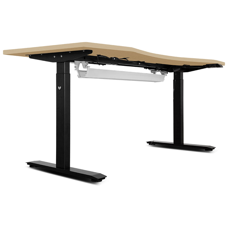C2 Black WalkingPad Treadmill with 150cm Dual Motor Automatic Standing Desk in Oak and Cable Management Tray
