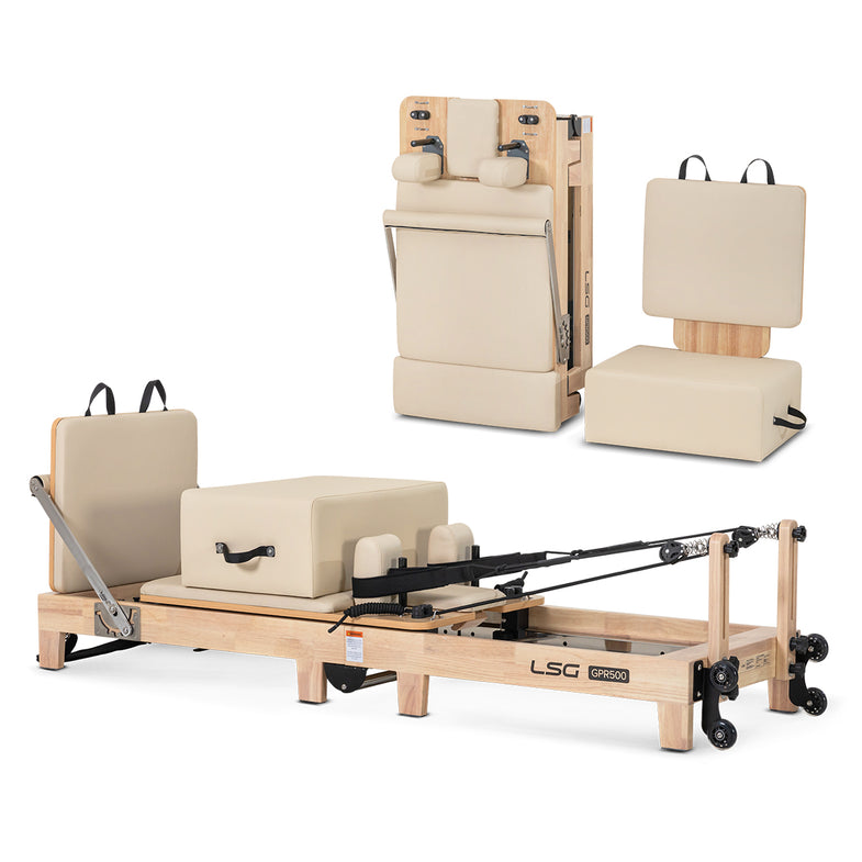 LSG GPR500 Foldable Pilates Reformer Machine (Beige)