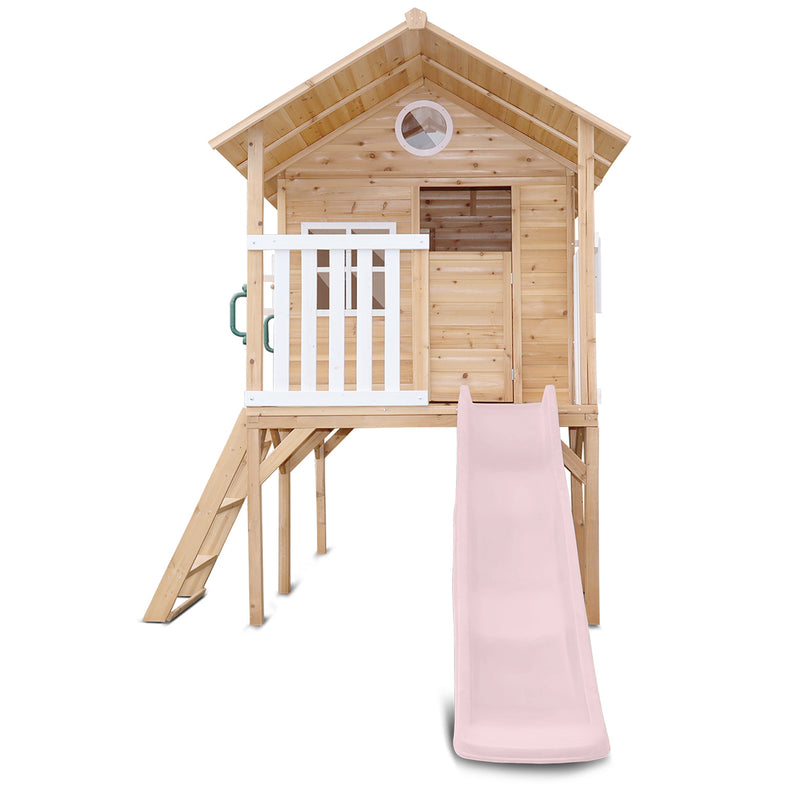 Archie Elevated Cubby House with Pastel Pink Slide