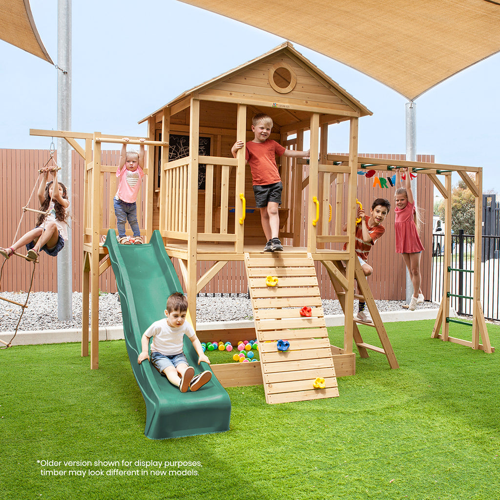 Lifespan Kids Kingston Cubby House Monkey Bars, Swings Set Green