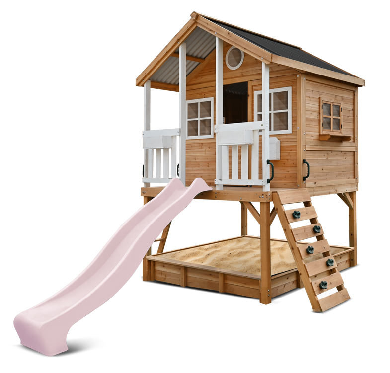 Winchester Cubby House (Elevated 1.2m) with 2.2m Slide (Pastel Pink)