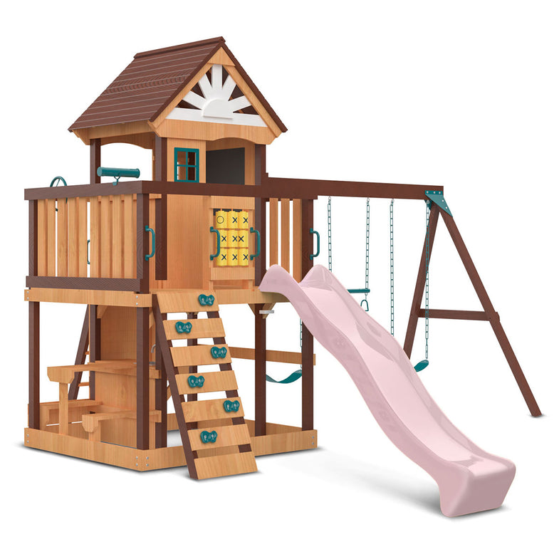 Coventry Swing Set & Play Centre with 2.2m Slide (Pastel Pink)