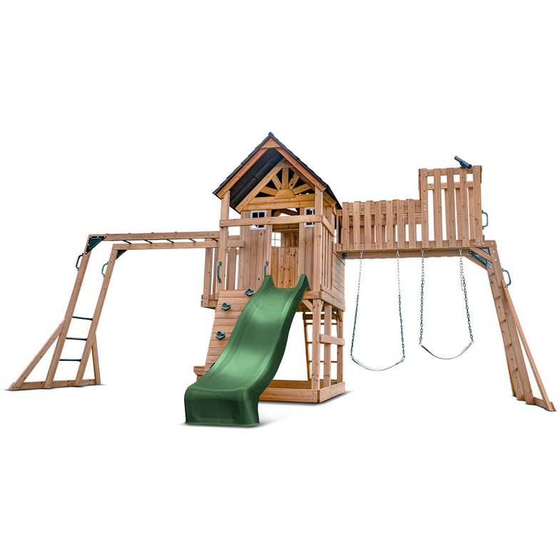 Kensington Swing Set, Monkey Bars & Play Centre with 2.2m Slide (Green)