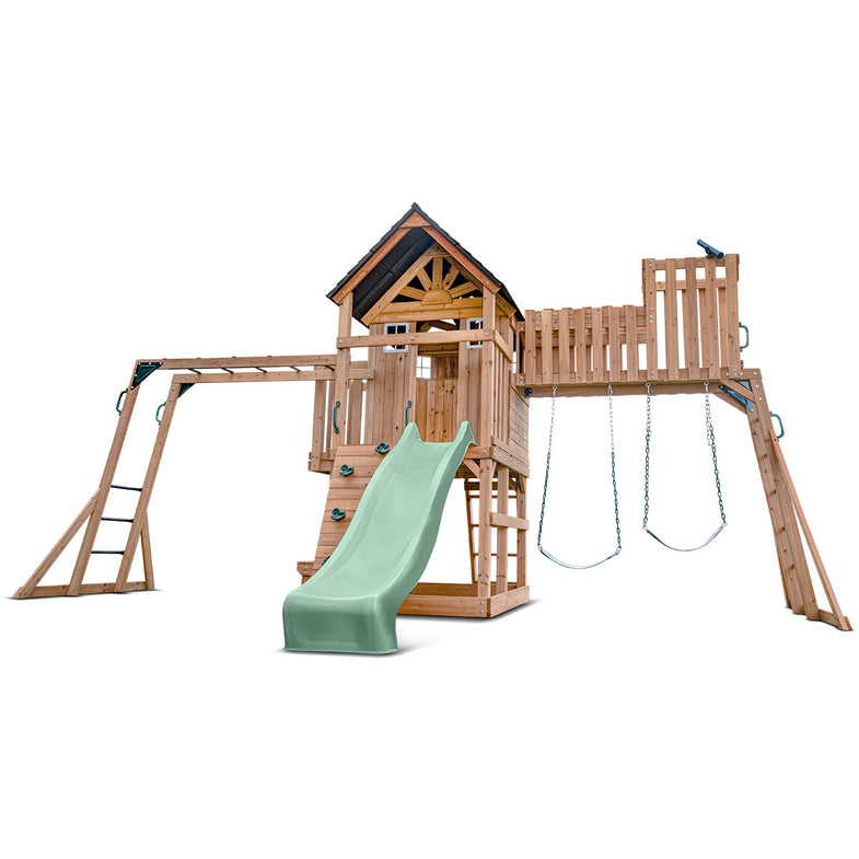 Kensington Swing Set, Monkey Bars & Play Centre with 2.2m Slide (Pastel Green)
