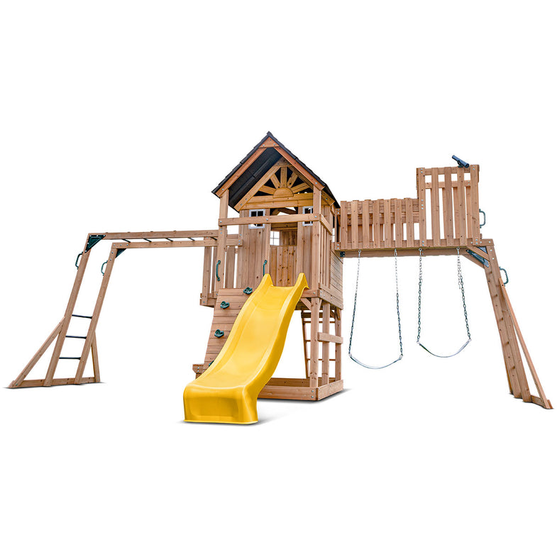 Kensington Swing Set, Monkey Bars & Play Centre with 2.2m Slide (Yellow)