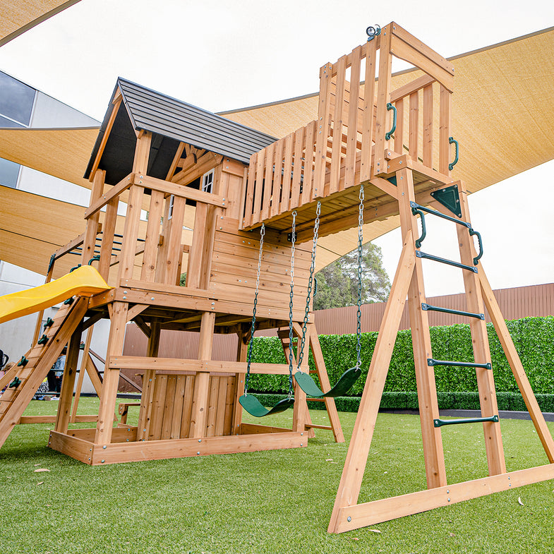 Kensington Swing Set, Monkey Bars & Play Centre with 2.2m Slide (Yellow)