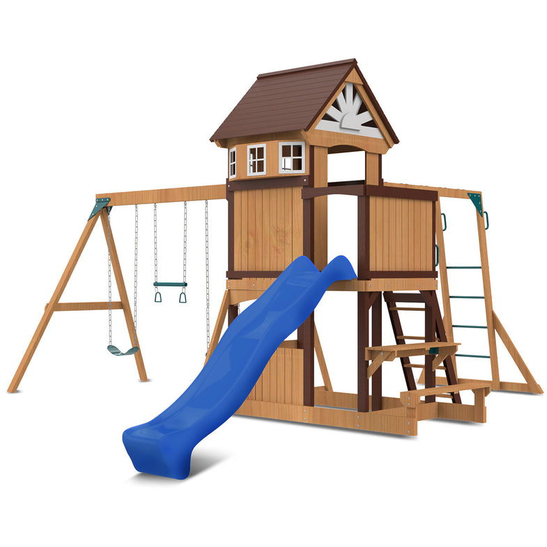 Meer Brook Swing Set, Monkey Bars & Play Centre with 2.2m Slide (Blue)