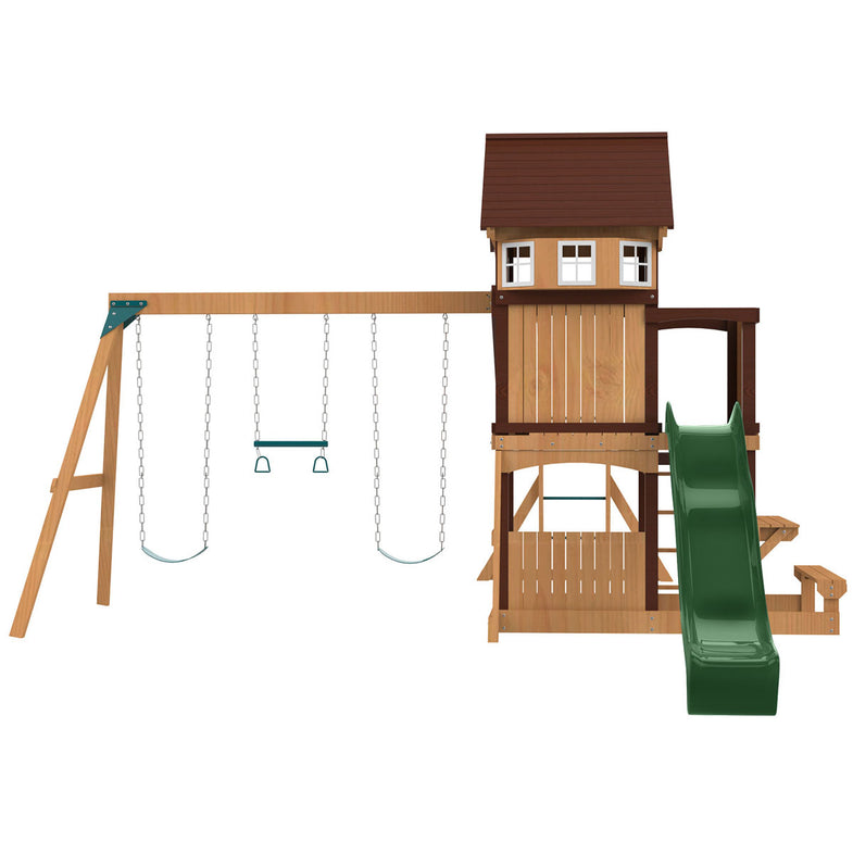 Meer Brook Swing Set, Monkey Bars & Play Centre with 2.2m Slide (Green)