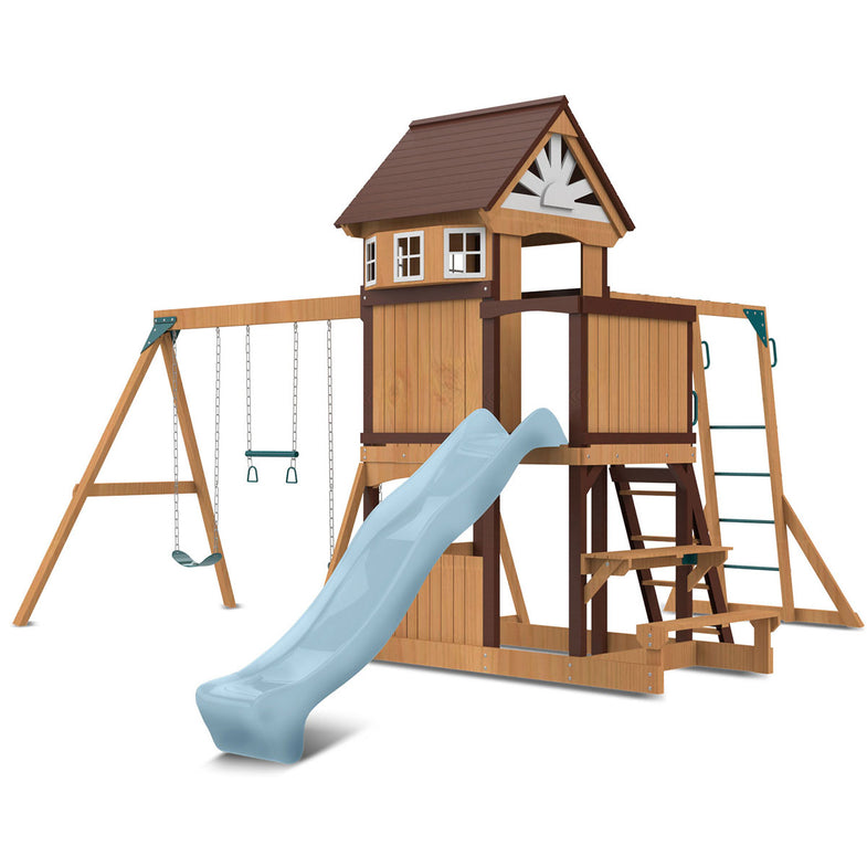 Meer Brook Swing Set, Monkey Bars & Play Centre with 2.2m Slide (Pastel Blue)