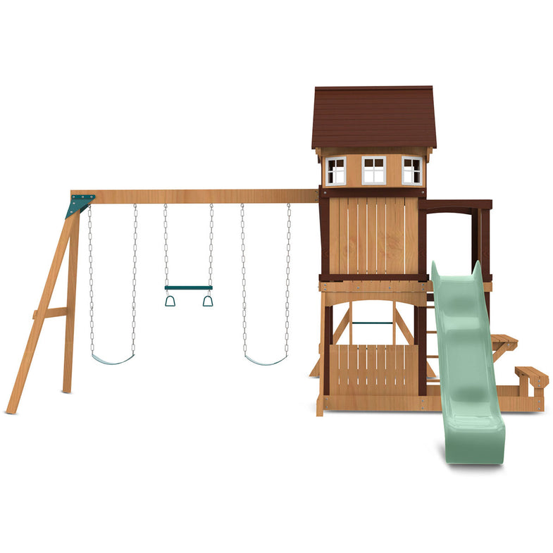 Meer Brook Swing Set, Monkey Bars & Play Centre with 2.2m Slide (Pastel Green)