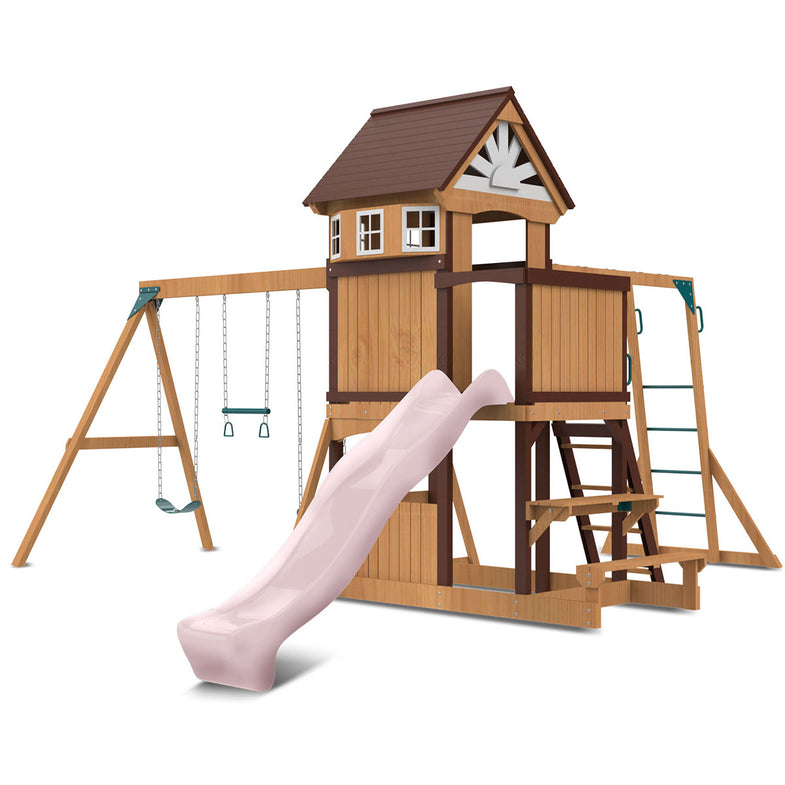 Meer Brook Swing Set, Monkey Bars & Play Centre with 2.2m Slide (Pastel Pink)