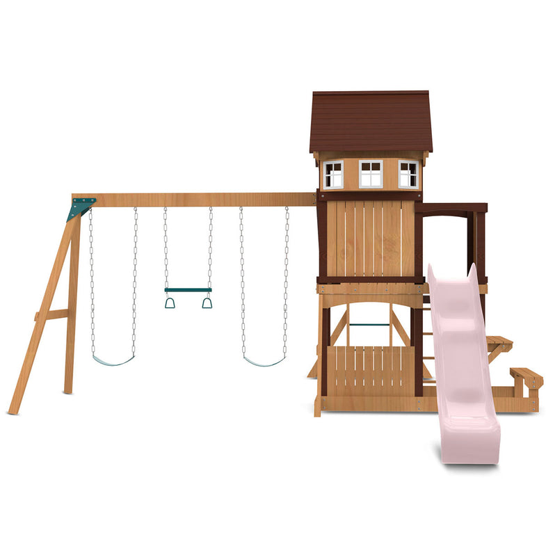 Meer Brook Swing Set, Monkey Bars & Play Centre with 2.2m Slide (Pastel Pink)