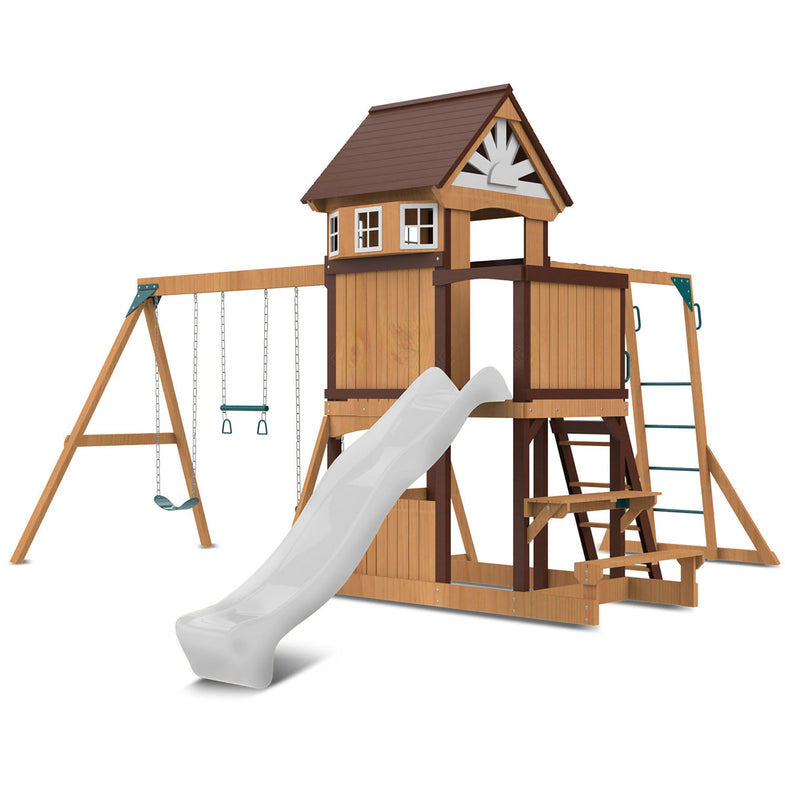 Meer Brook Swing Set, Monkey Bars & Play Centre with 2.2m Slide (White)