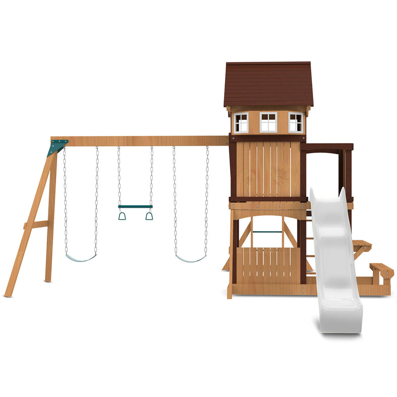 Meer Brook Swing Set, Monkey Bars & Play Centre with 2.2m Slide (White)