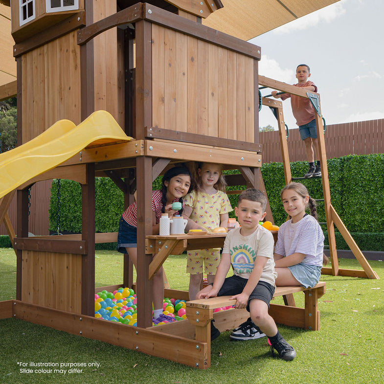 Meer Brook Swing Set, Monkey Bars & Play Centre with 2.2m Slide (White)