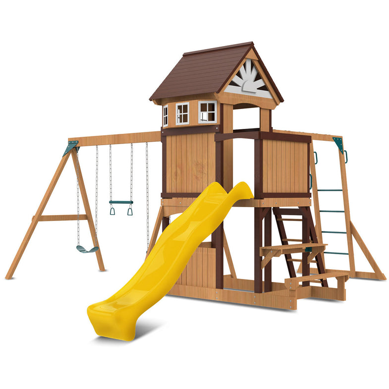 Meer Brook Swing Set, Monkey Bars & Play Centre with 2.2m Slide (Yellow)