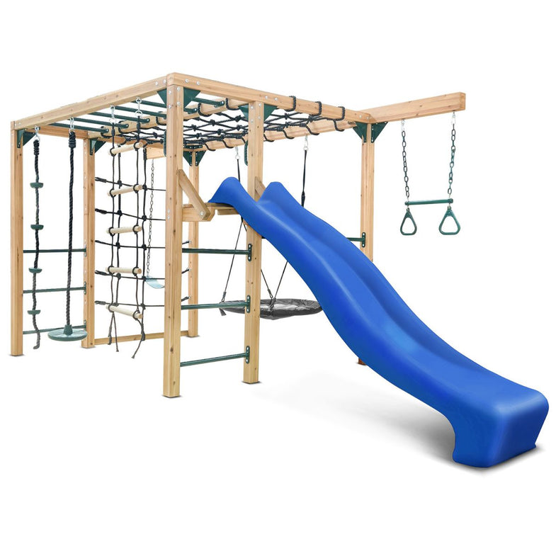 Orangutan Monkey Bars Jungle Gym Climbing Frame with 2.2m Slide (Blue)