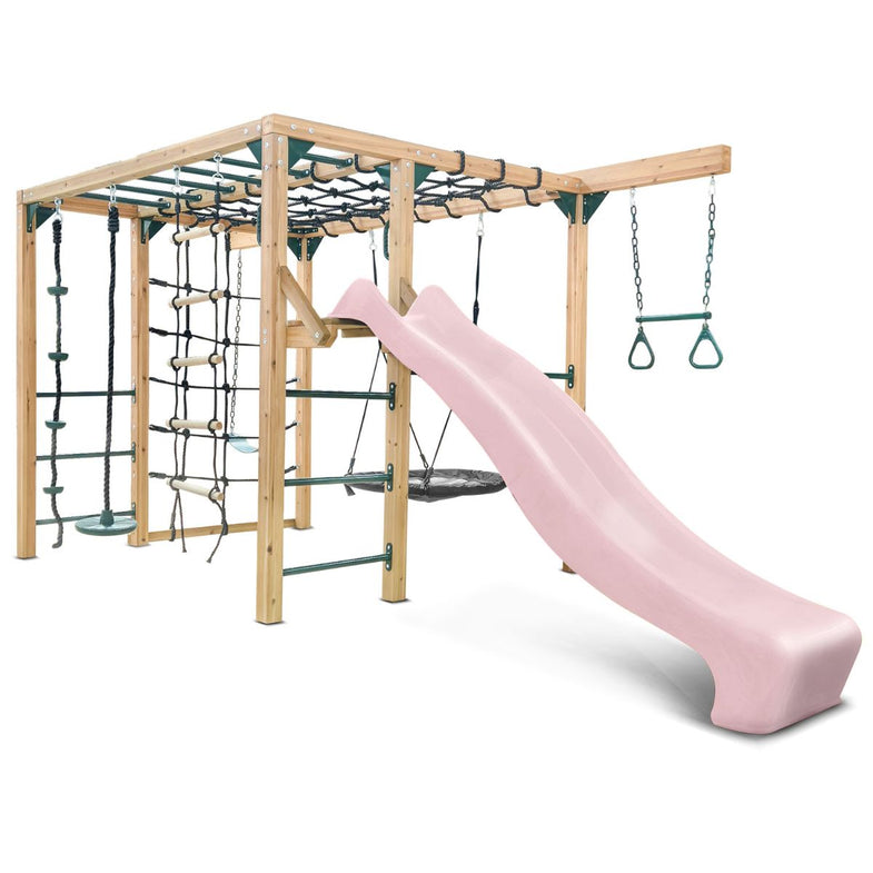 Orangutan Monkey Bars Jungle Gym Climbing Frame with 2.2m Slide (Pastel Pink)
