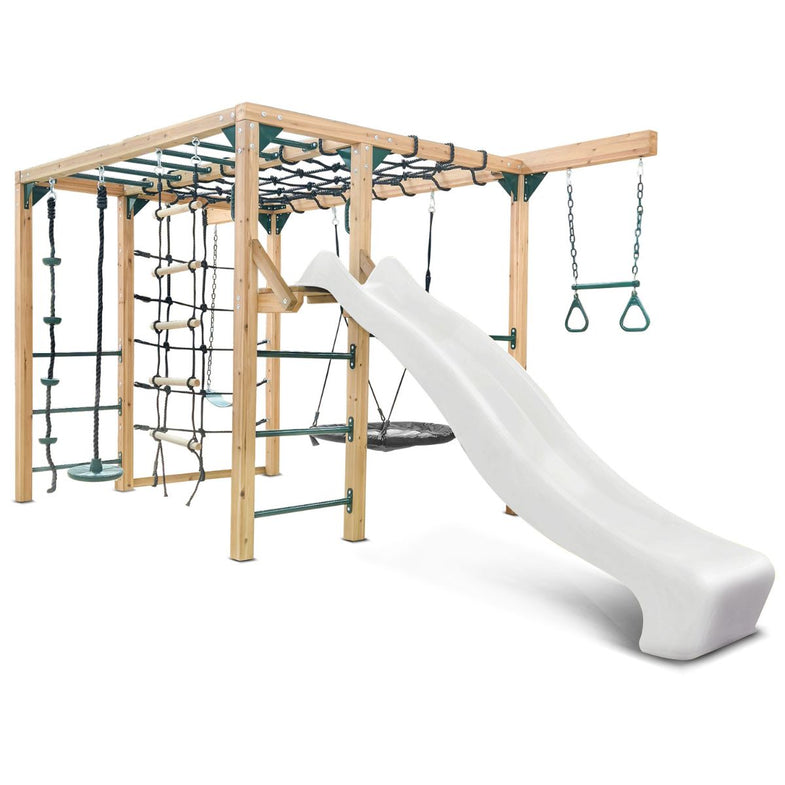 Orangutan Monkey Bars Jungle Gym Climbing Frame with 2.2m Slide (White)