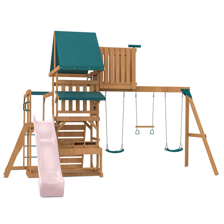 Walton Swing Set, Monkey Bars & Play Centre with 2.2m Slide (Pastel Pink)