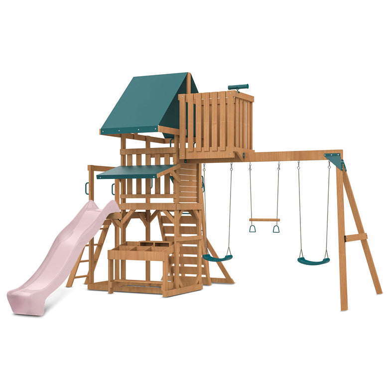 Walton Swing Set, Monkey Bars & Play Centre with 2.2m Slide (Pastel Pink)