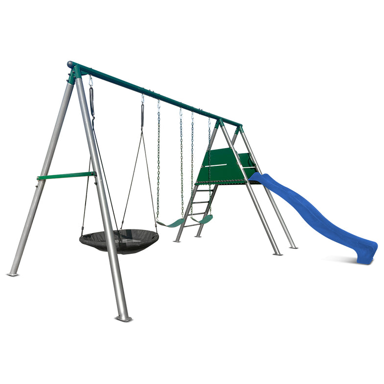 Europa Commercial Grade Steel Swing Set with Climb & 2.2m Slide (Blue)