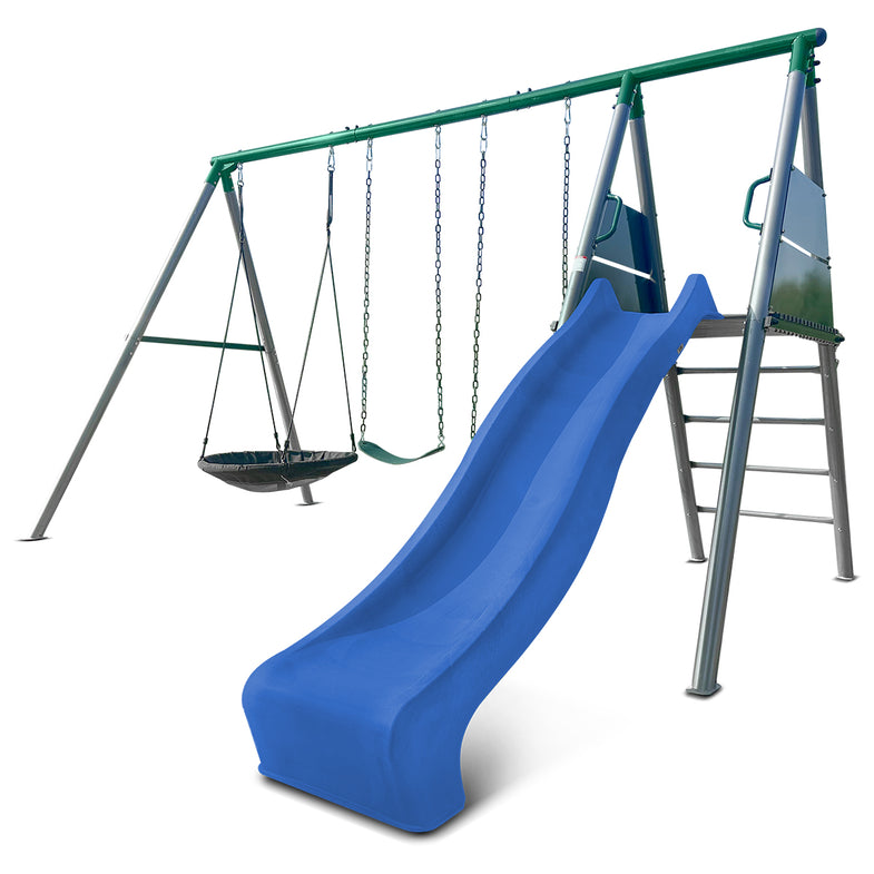 Europa Commercial Grade Steel Swing Set with Climb & 2.2m Slide (Blue)