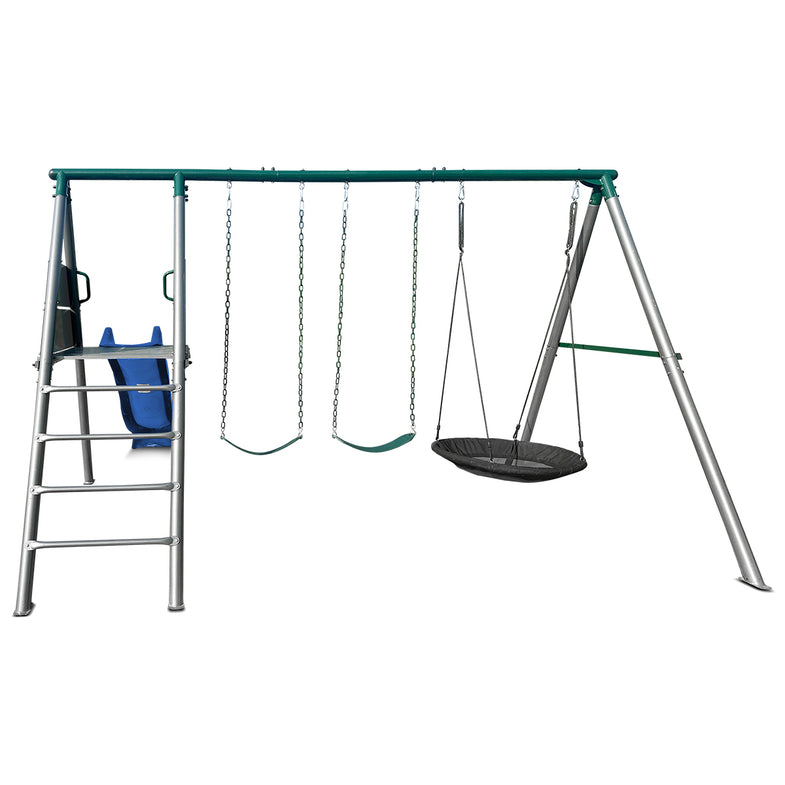 Europa Commercial Grade Steel Swing Set with Climb & 2.2m Slide (Blue)