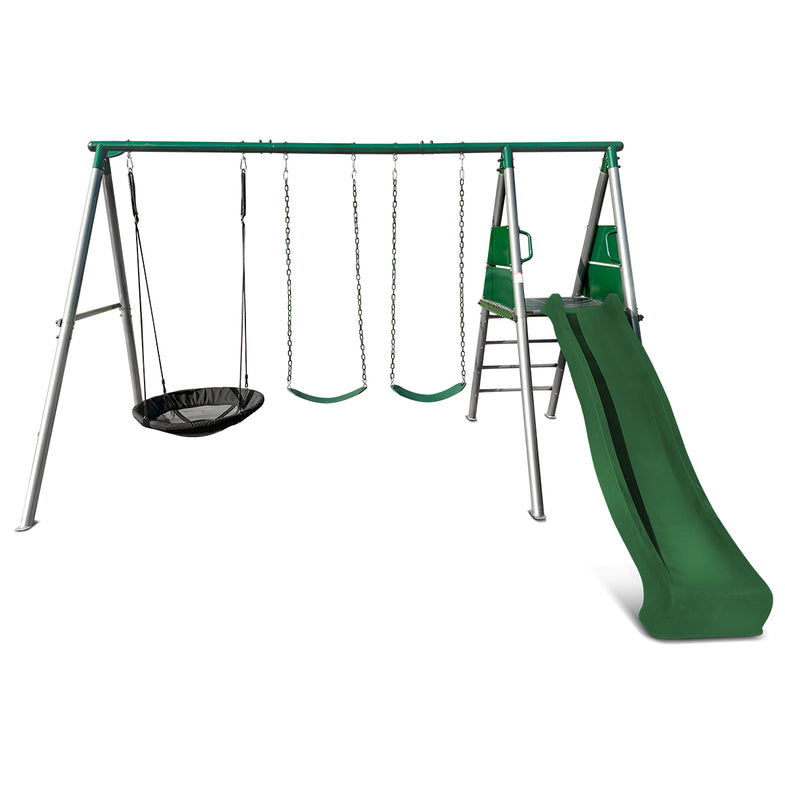Europa Commercial Grade Steel Swing Set with Climb & 2.2m Slide (Green)