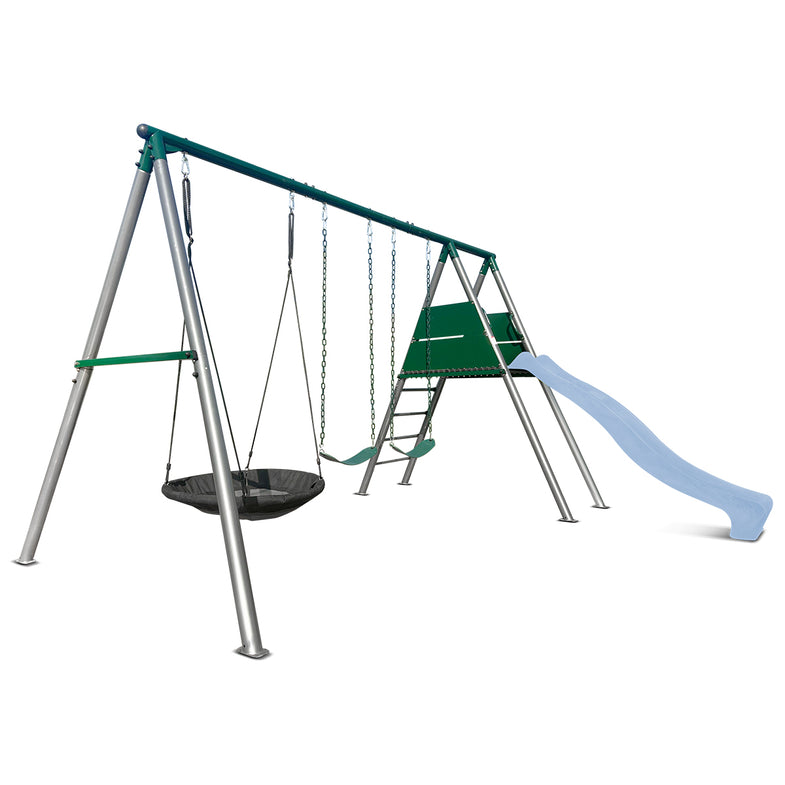 Europa Commercial Grade Steel Swing Set with Climb & 2.2m Slide (Pastel Blue)