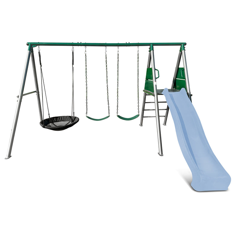 Europa Commercial Grade Steel Swing Set with Climb & 2.2m Slide (Pastel Blue)