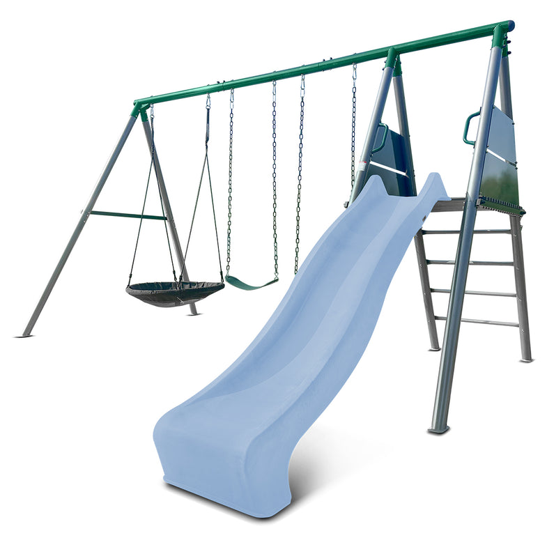 Europa Commercial Grade Steel Swing Set with Climb & 2.2m Slide (Pastel Blue)