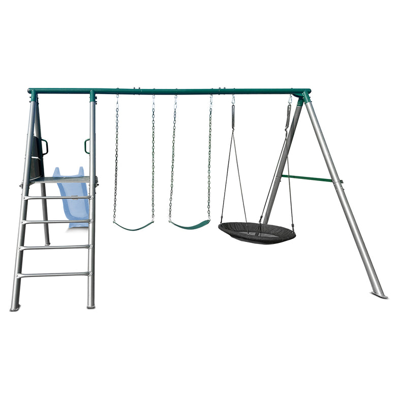 Europa Commercial Grade Steel Swing Set with Climb & 2.2m Slide (Pastel Blue)