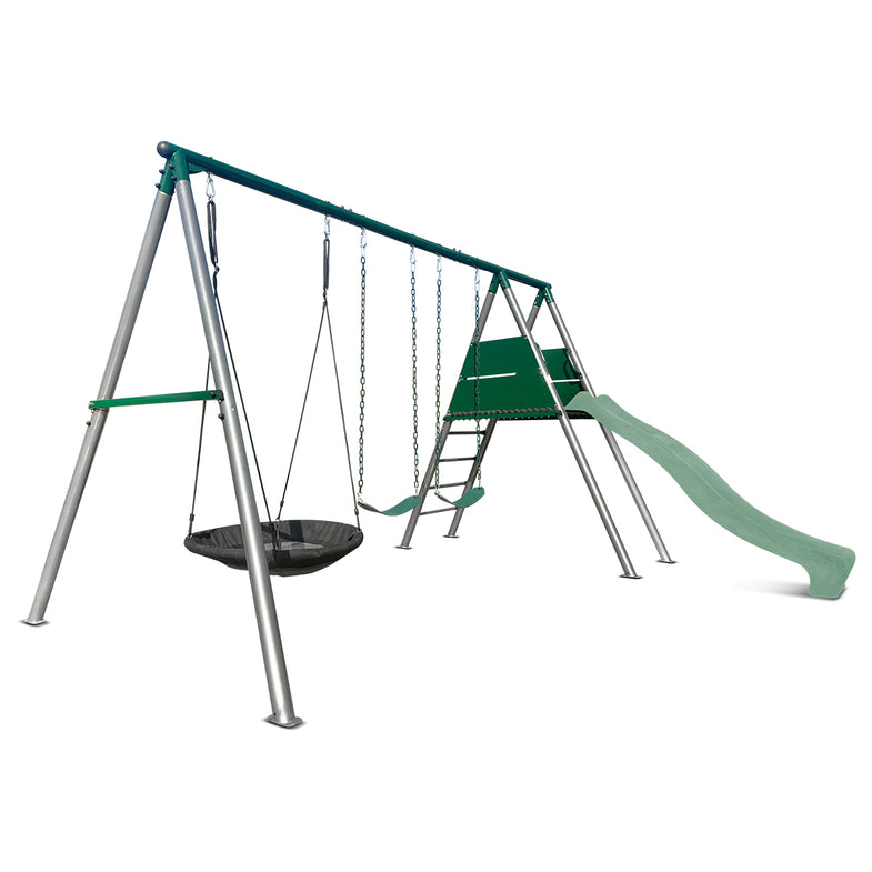 Europa Commercial Grade Steel Swing Set with Climb & 2.2m Slide (Pastel Green)
