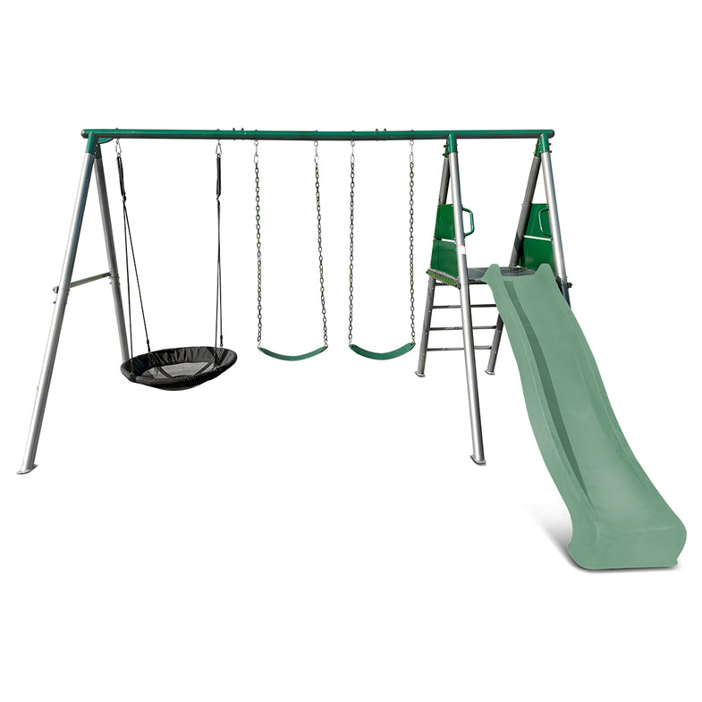 Europa Commercial Grade Steel Swing Set with Climb & 2.2m Slide (Pastel Green)