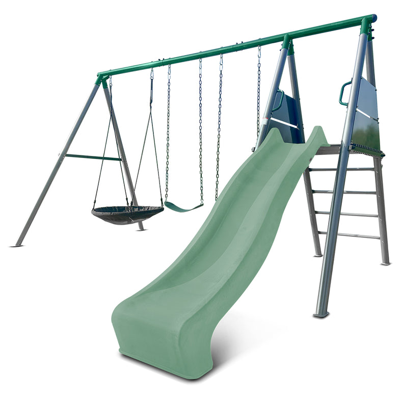 Europa Commercial Grade Steel Swing Set with Climb & 2.2m Slide (Pastel Green)