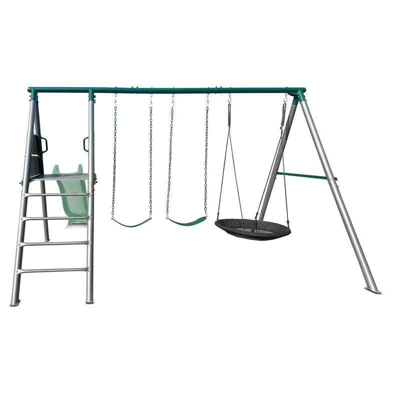 Europa Commercial Grade Steel Swing Set with Climb & 2.2m Slide (Pastel Green)