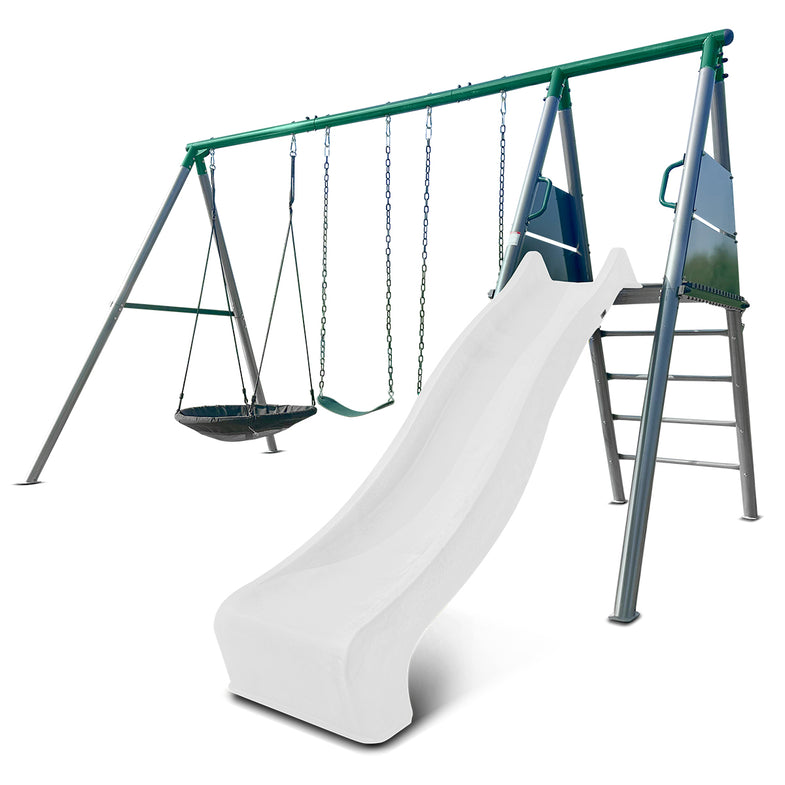 Europa Commercial Grade Steel Swing Set with Climb & 3.0m Slide (White)