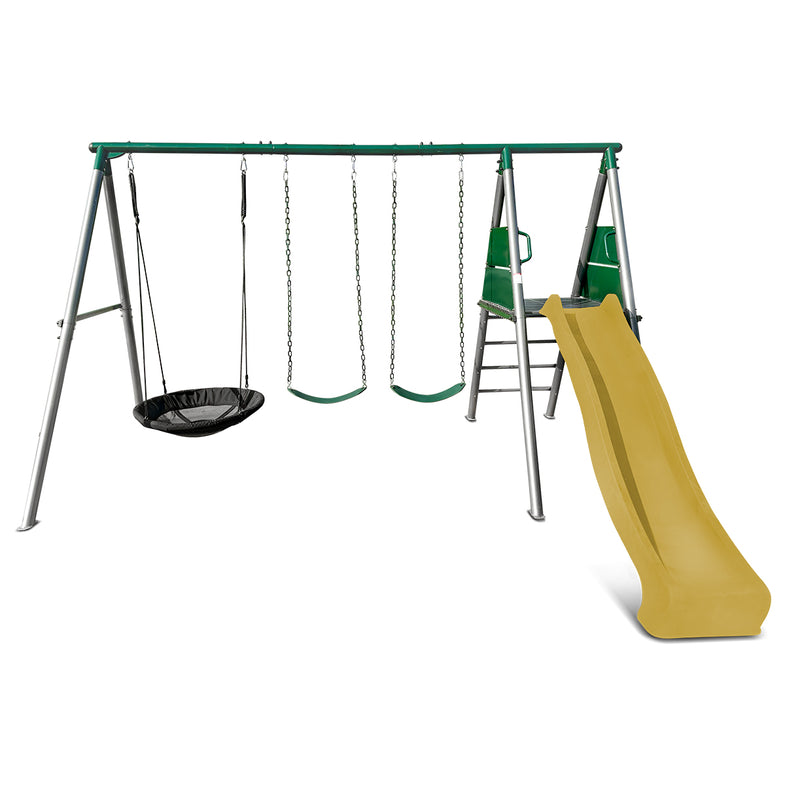 Europa Commercial Grade Steel Swing Set with Climb & 2.2m Slide (Yellow)