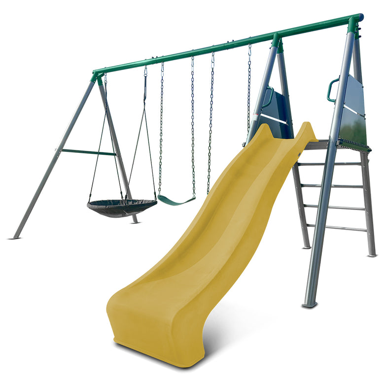 Europa Commercial Grade Steel Swing Set with Climb & 2.2m Slide (Yellow)