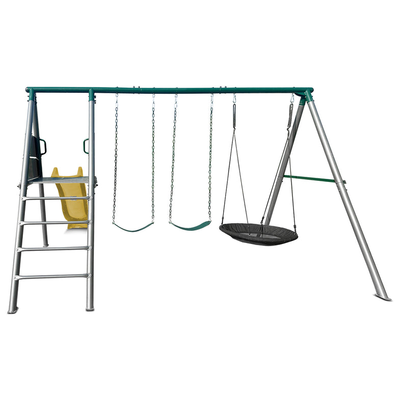 Europa Commercial Grade Steel Swing Set with Climb & 2.2m Slide (Yellow)