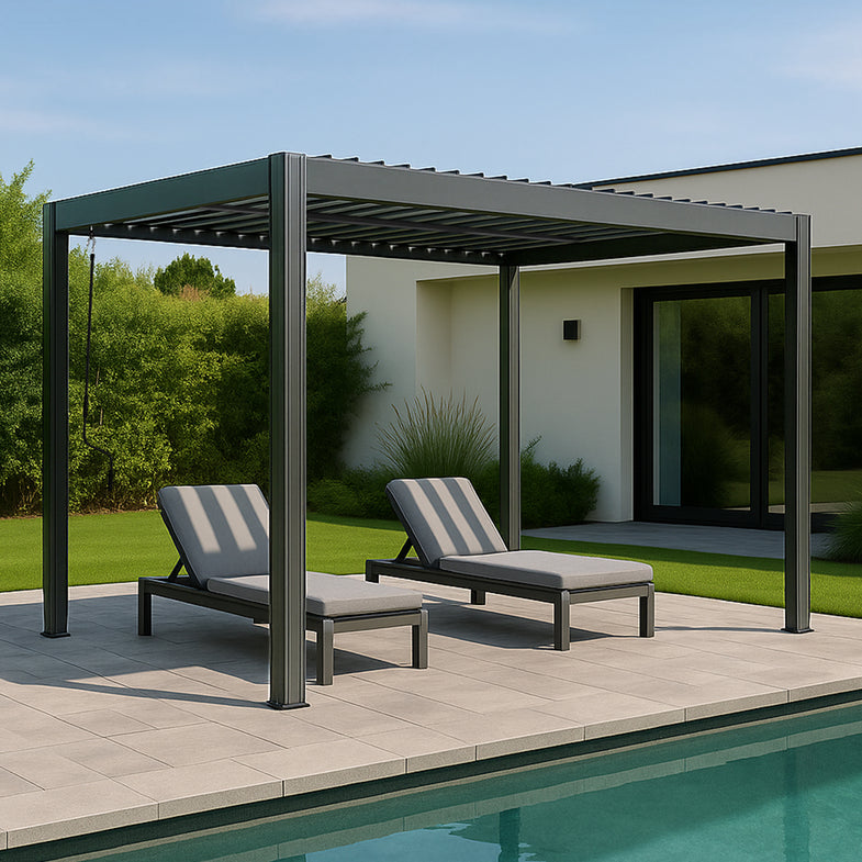 Elmont 3m x 4m Aluminium Adjustable Louvre Pergola (Charcoal Grey)