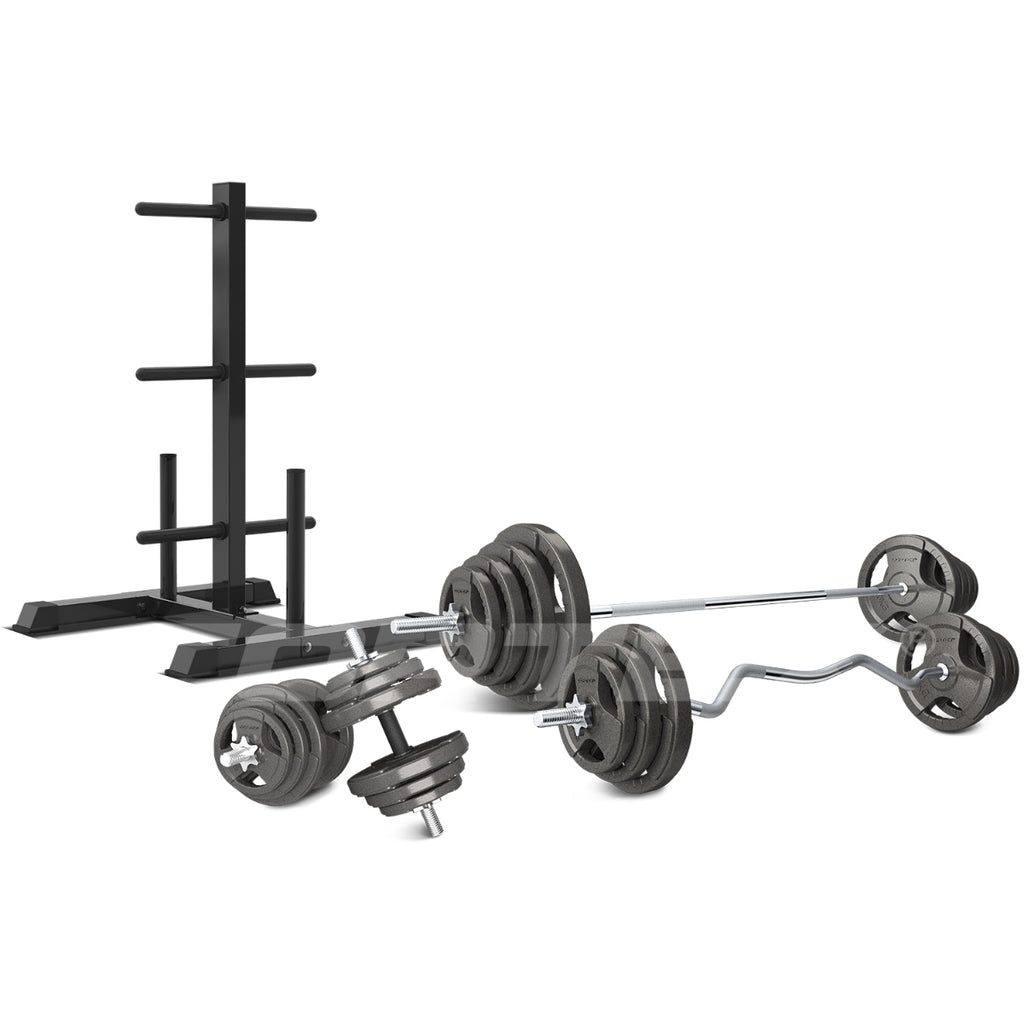 CORTEX 90kg TriGrip 25mm Standard Barbell Weight Set with Weight Tree