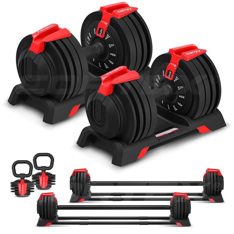 Revolock V2 48kg Adjustable Dumbbell + Barbell + Kettlebell All-in-One Set (24kg Pair)