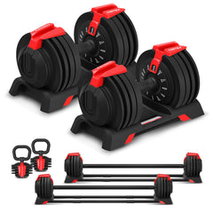 Revolock V2 48kg Adjustable Dumbbell + Barbell + Kettlebell All-in-One Set with Stand (24kg Pair)