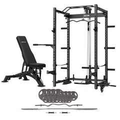PR-4 Foldable Squat & Power Rack + BN-9 Bench +  90kg Standard Tri-Grip Weight