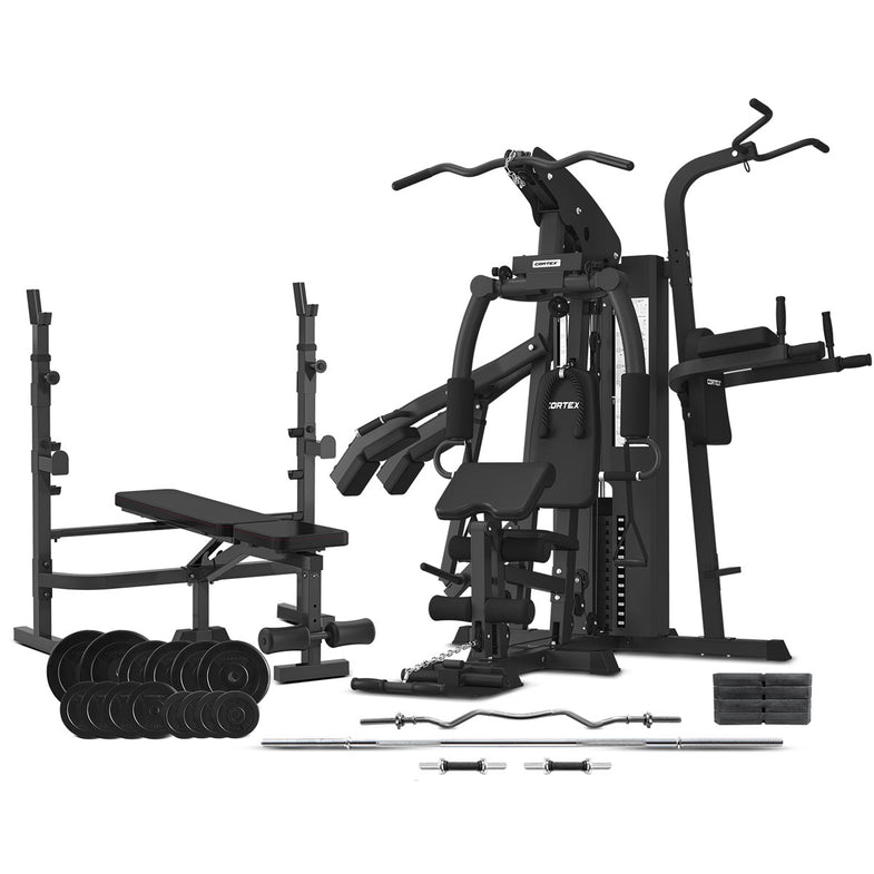 GS7 Multi Station Home Gym with 96.5kg Weight Stack + MF4000 Bench Press + 70kg EnduraShell Weight Plate Package